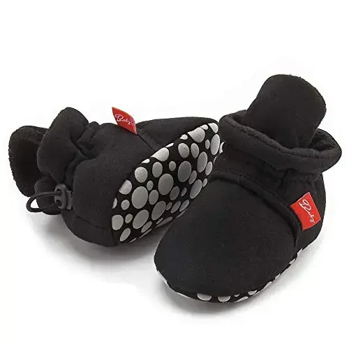 Babelvit Newborn Baby Boy Girl Soft Fleece Booties Stay On Infant Slippers Socks Shoe Non Skid Gripper Toddler First Walkers Winter Ankle Crib Shoes - 1