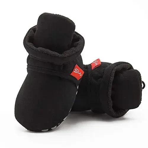 Babelvit Newborn Baby Boy Girl Soft Fleece Booties Stay On Infant Slippers Socks Shoe Non Skid Gripper Toddler First Walkers Winter Ankle Crib Shoes - 4