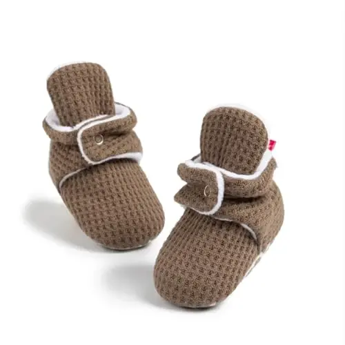 Babelvit Newborn Baby Boy Girl Soft Fleece Booties Stay On Infant Slippers Socks Shoe Non Skid Gripper Toddler First Walkers Winter Ankle Crib Shoes - 1