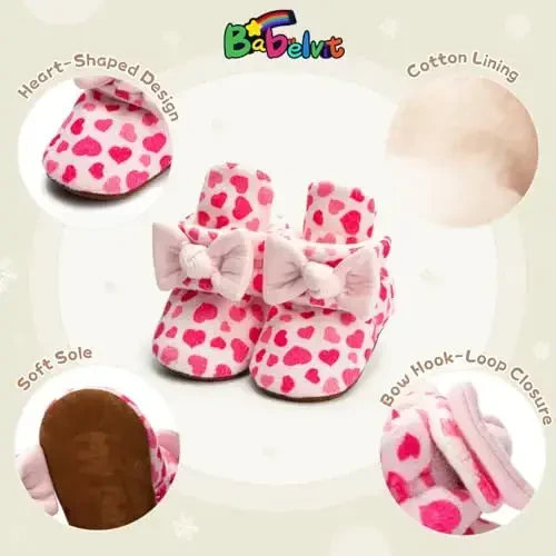 Babelvit Newborn Baby Boy Girl Soft Fleece Booties Stay On Infant Slippers Socks Shoe Non Skid Gripper Toddler First Walkers Winter Ankle Crib Shoes - MODAZONE
