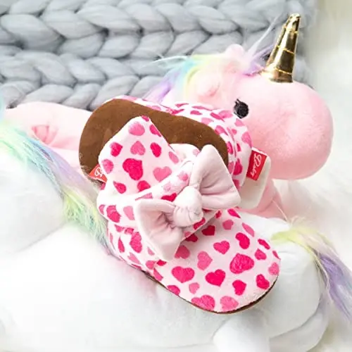 Babelvit Newborn Baby Boy Girl Soft Fleece Booties Stay On Infant Slippers Socks Shoe Non Skid Gripper Toddler First Walkers Winter Ankle Crib Shoes - 6