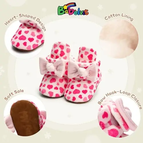 Babelvit Newborn Baby Boy Girl Soft Fleece Booties Stay On Infant Slippers Socks Shoe Non Skid Gripper Toddler First Walkers Winter Ankle Crib Shoes - 1