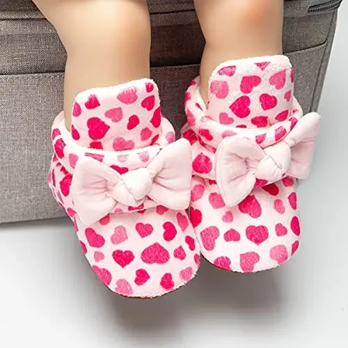 Babelvit Newborn Baby Boy Girl Soft Fleece Booties Stay On Infant Slippers Socks Shoe Non Skid Gripper Toddler First Walkers Winter Ankle Crib Shoes - 4