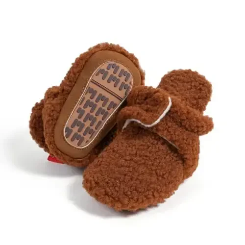 Babelvit Newborn Baby Boy Girl Soft Fleece Booties Stay On Infant Slippers Socks Shoe Non Skid Gripper Toddler First Walkers Winter Ankle Crib Shoes 