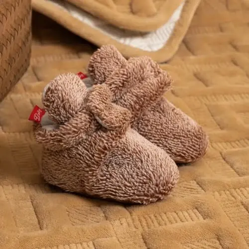 Babelvit Newborn Baby Boy Girl Soft Fleece Booties Stay On Infant Slippers Socks Shoe Non Skid Gripper Toddler First Walkers Winter Ankle Crib Shoes - 3