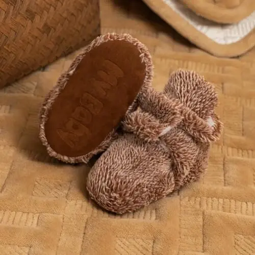 Babelvit Newborn Baby Boy Girl Soft Fleece Booties Stay On Infant Slippers Socks Shoe Non Skid Gripper Toddler First Walkers Winter Ankle Crib Shoes - 4