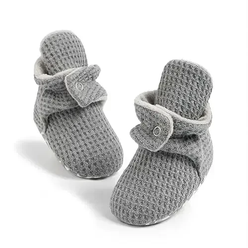 Babelvit Newborn Baby Boy Girl Soft Fleece Booties Stay On Infant Slippers Socks Shoe Non Skid Gripper Toddler First Walkers Winter Ankle Crib Shoes - 1