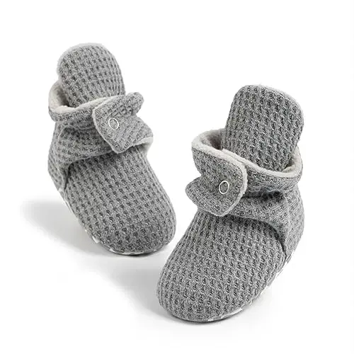 Babelvit Newborn Baby Boy Girl Soft Fleece Booties Stay On Infant Slippers Socks Shoe Non Skid Gripper Toddler First Walkers Winter Ankle Crib Shoes - 1