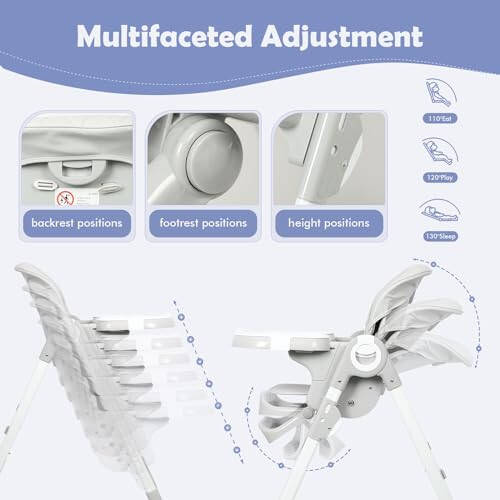 Babimoni 4 in 1 Baby High Chair, High Chairs for Babies and Toddlers, Portable Feeding and Eating Seat, Foldable Highchair with 4 Levels of Recline and 7 Levels of Height Adjustment (Gray) - 3