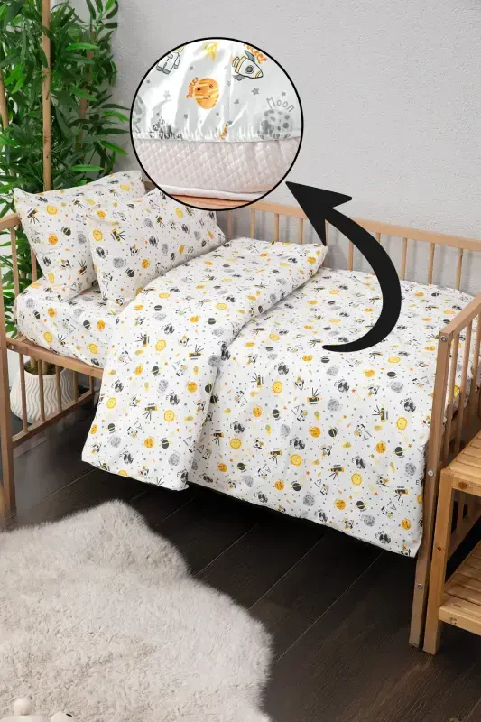 Baby %100 Cotton Astronaut Baby Duvet Cover Set - Anthracite-Anthracite - 5