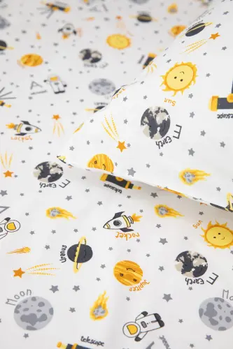Baby %100 Cotton Astronaut Baby Duvet Cover Set - Anthracite-Anthracite - 3