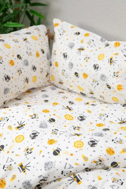 Baby %100 Cotton Astronaut Baby Duvet Cover Set - Anthracite-Anthracite - 7