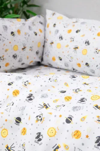 Baby %100 Cotton Astronaut Baby Duvet Cover Set - Gray-Gray - 7