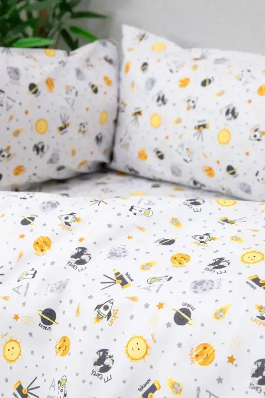 Baby %100 Cotton Astronaut Baby Duvet Cover Set - Gray-Gray - 7