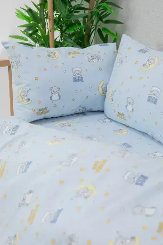 Baby 100% Cotton Dream Sweet Baby Duvet Cover Set - Blue-Blue - 7