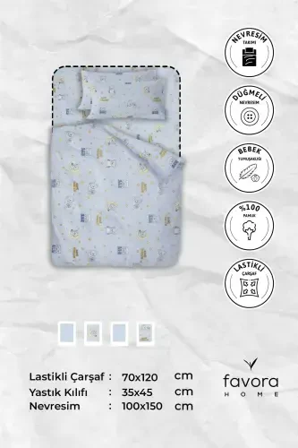 Baby 100% Cotton Dream Sweet Baby Duvet Cover Set - Blue-Blue - 8