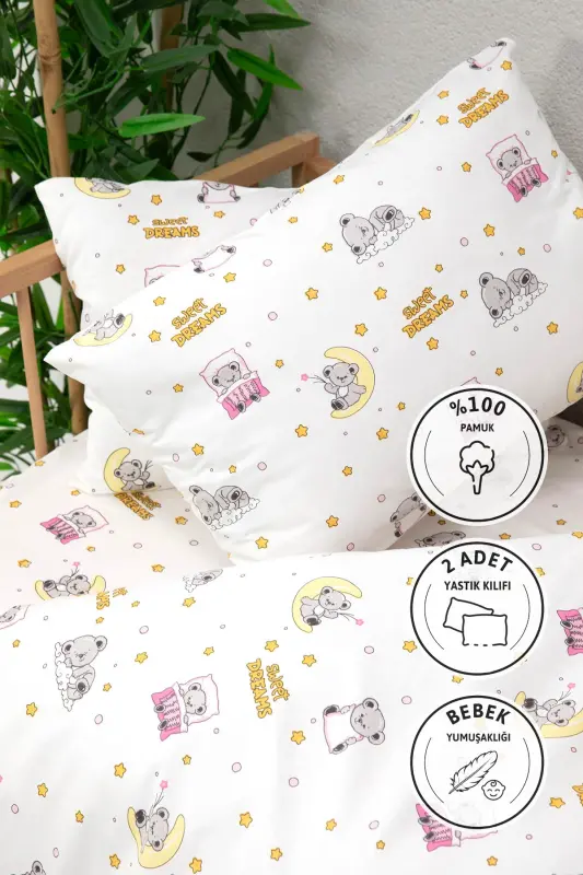 Baby %100 Cotton Dream Sweet Baby Duvet Cover Set - Pink-Pink - 2