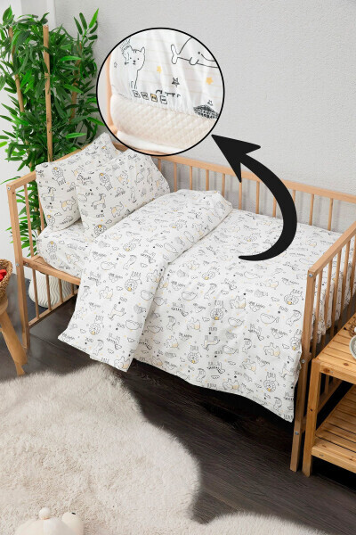 Baby %100 Cotton Happy Baby Bedding Set - White - 5