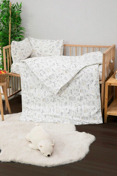 Baby %100 Cotton Happy Baby Bedding Set - White - FAVORA