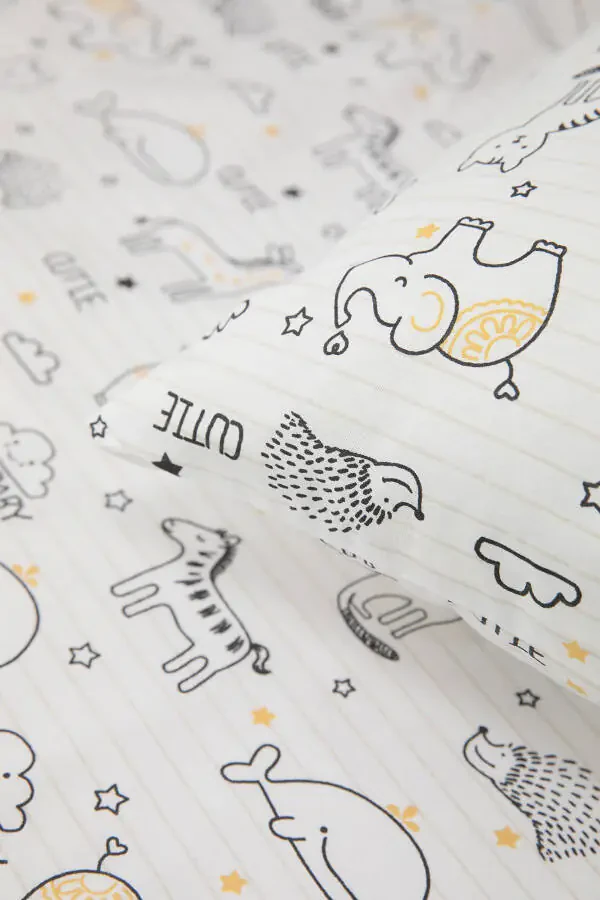 Baby %100 Cotton Happy Baby Bedding Set - White - 3