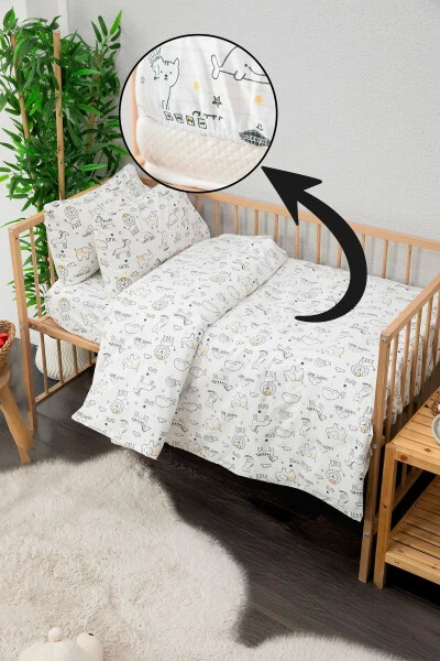 Baby %100 Cotton Happy Baby Bedding Set - White - 5