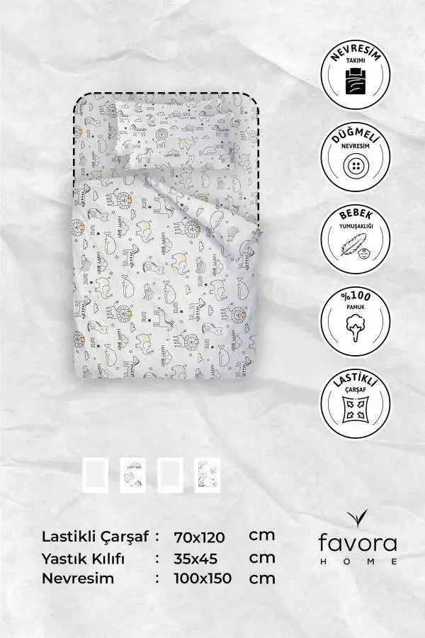 Baby %100 Cotton Happy Baby Bedding Set - White - 8