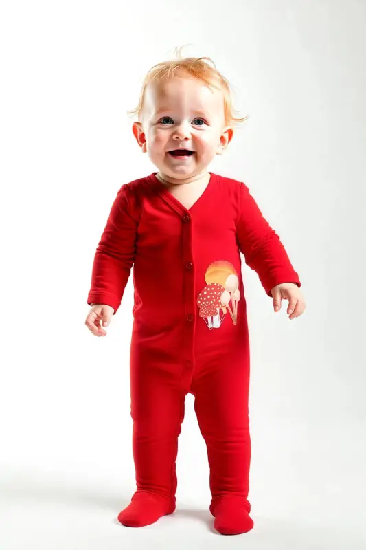 Baby 100% Cotton Hello Mushroom Print Red Long-Sleeved Footed Romper - MAVIPINK