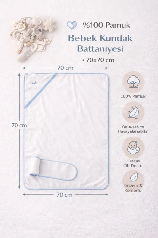 Baby 100% Cotton Swaddle with Belt 70*70 cm - 3