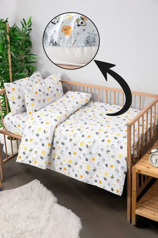 Baby %100 Paxta Astronavt Chaqaloq Nevresim To'plami - Kulrang-Kulrang - 5