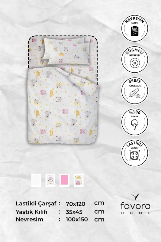 Baby %100 Paxta Dream Sweet Bebek Nevresim Takımı - Pembe-Pembe - 8