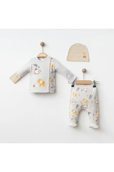 Baby 3-Piece Set 100% Cotton Animal Print Pants And Hat Set - GÜMÜŞ BABY KIDS