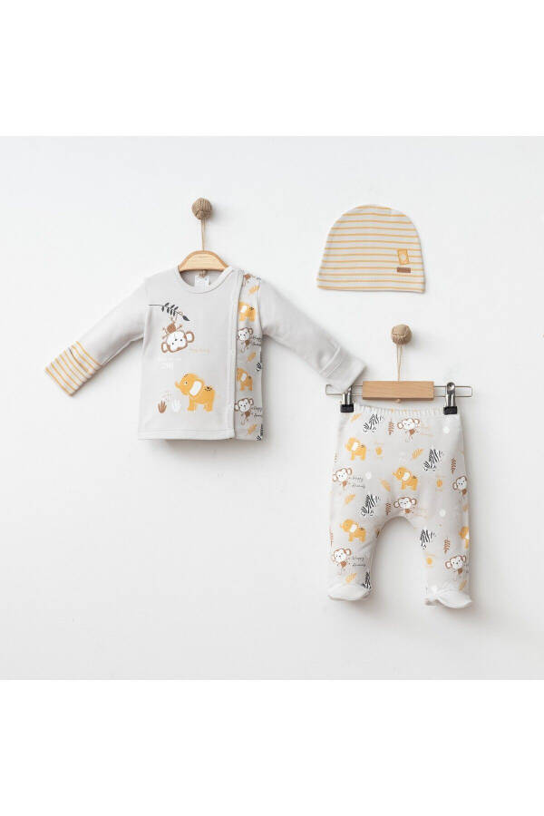 Baby 3-Piece Set 100% Cotton Animal Print Pants And Hat Set - 1