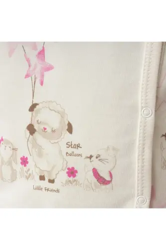 Baby 3-Piece Set 100% Cotton Lamb Print Pants and Hat Set-PINK - 3