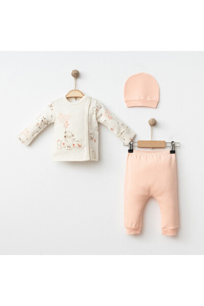 Baby 3 Piece Set 100% Cotton Lamb Printed Pants and Hat Set - GÜMÜŞ BABY KIDS