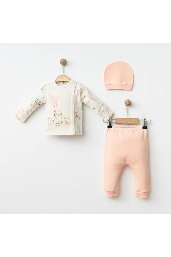 Baby 3 Piece Set 100% Cotton Lamb Printed Pants and Hat Set - 1