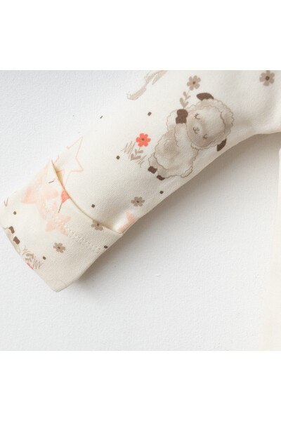 Baby 3 Piece Set 100% Cotton Lamb Printed Pants and Hat Set - 2