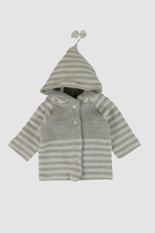 Baby 5 + 4 Pay Newborn Gift Acrylic Wool Knit Hooded Raglan Double Layer Cardigan with Pom-Pom - 2