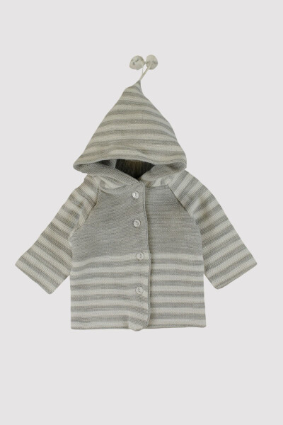 Baby 5 + 4 Pay Newborn Gift Acrylic Wool Knit Hooded Raglan Double Layer Cardigan with Pom-Pom - 1