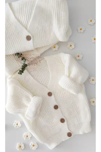 Baby and Kids' Knitted Cardigan - Ecru - 1