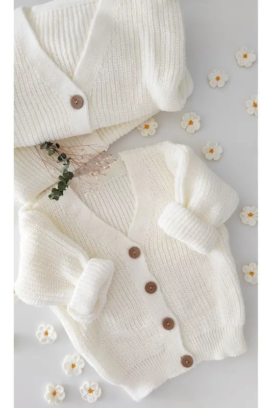 Baby and Kids' Knitted Cardigan - Ecru - 1