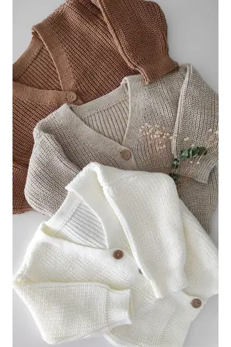 Baby and Kids' Knitted Cardigan - Ecru - Modazone (1)