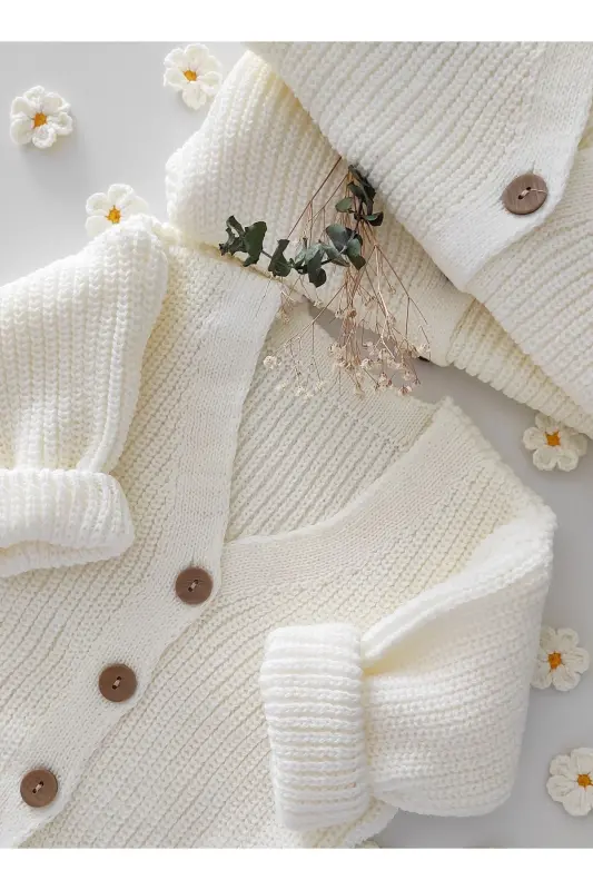 Baby and Kids' Knitted Cardigan - Ecru - 3