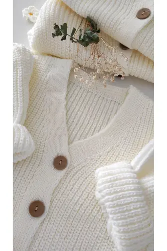 Baby and Kids' Knitted Cardigan - Ecru - 5