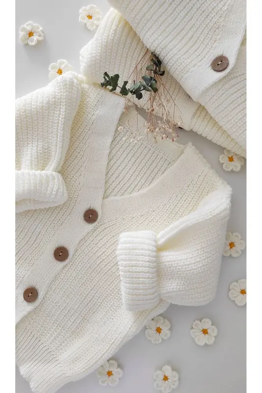 Baby and Kids' Knitted Cardigan - Ecru - 7