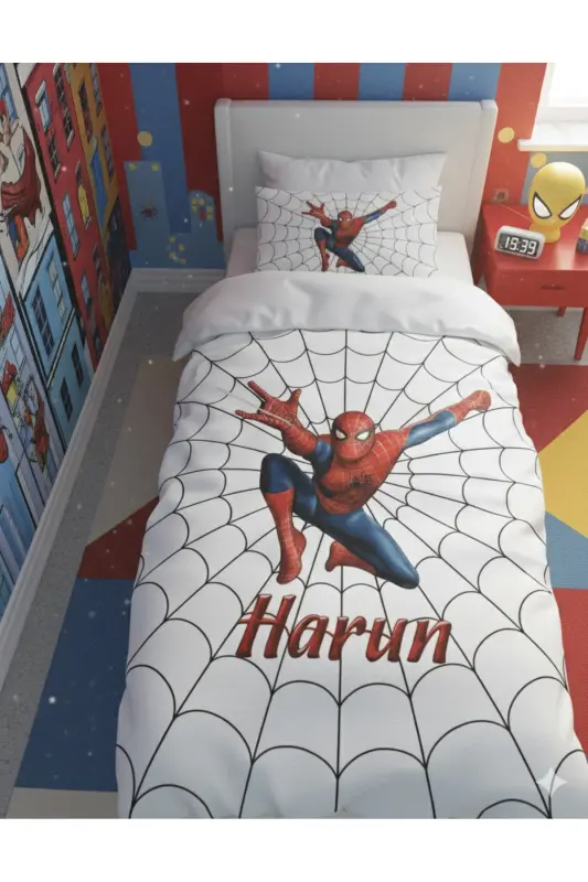 Baby and Kids Room Web and Spiderman Patterned Bedding Set - 1