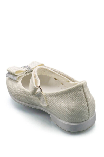 Baby Ballerina Flats with Bow and Rhinestone Detail, Ecru - 5