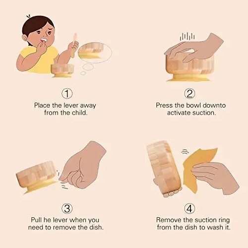 Baby Bamboo Bowls with Suction and Matching Spoon Set - 2PC Feeding Supplies Set for Infant, Toddlers - Detachable Silicone Suction Stay Put Base for Wooden Bowl - BPA Free （Mint） - 1