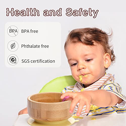 Baby Bamboo Bowls with Suction and Matching Spoon Set - 2PC Feeding Supplies Set for Infant, Toddlers - Detachable Silicone Suction Stay Put Base for Wooden Bowl - BPA Free （Mint） - 2