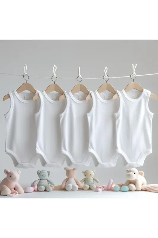 Baby Basic Cotton Onesie 5-Piece Set Crew Neck Tank Bodysuit - 9