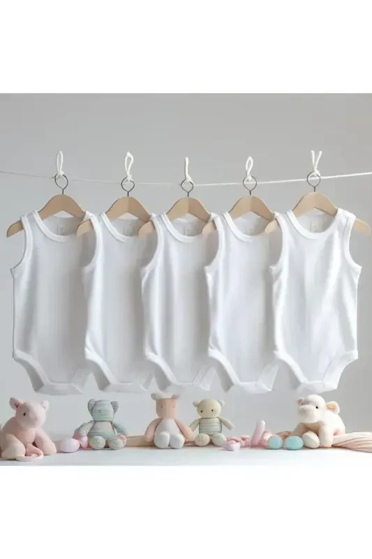 Baby Basic Cotton Onesie 5-Piece Set Crew Neck Tank Bodysuit - 2